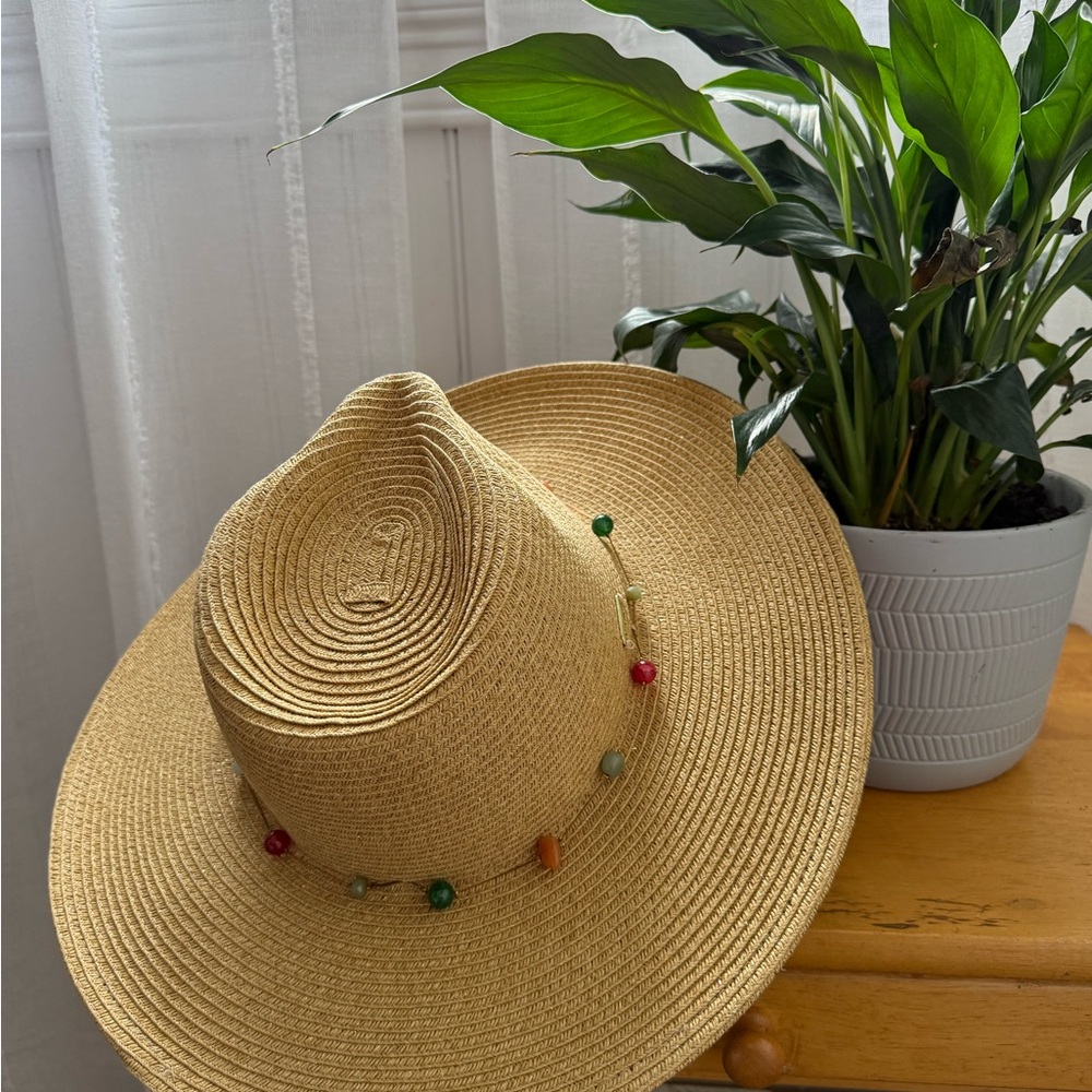 Stylish Straw Hat with Colorful Beads